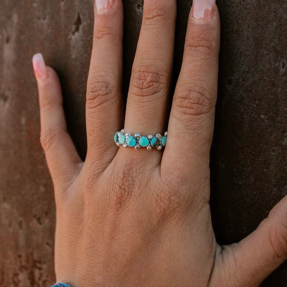 Turquoise Bead Silver Stackable Ring - Picture 3 of 8